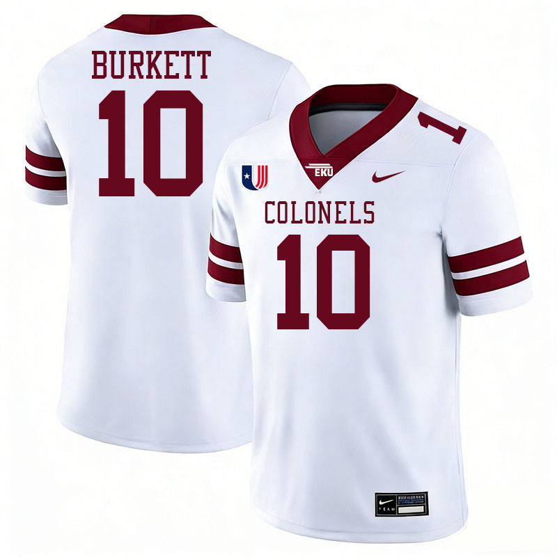 Eastern Kentucky Colonels #10 Myles Burkett College Football Jerseys,Uniforms Stitched-White